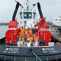 The crew of MVEZO onboard the tug prior to her departure from the Port of Durban.