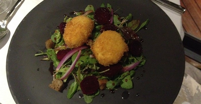 Deep fried goat cheese and beetroot salad