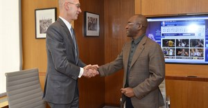 NBA commissioner Adam Silver (left) with Econet founder and executive chairman Strive Masiyiwa