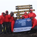 The team of eight, dressed head-to-toe in K-Way gear, spent five days on Kilimanjaro and successfully summited on day 5. Left to right: Bernadette Wagner, Geneve van Heerden, Warwick Wragg, Clive Meyer, Simone Sulcas, Grizelle Grobbelaar, Deon Barnard and Ryan Weideman.