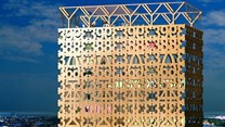 Skyscraper made out of wooden numbers