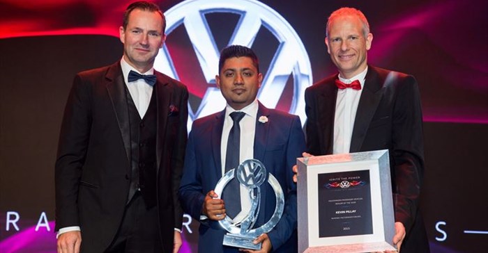 Thomas Schaefer, chairman and MD of Volkswagen Group South Africa and Stefan Mecha, director of sales and marketing at Volkswagen Group South Africa with Kevin Pillay of Barons Volkswagen Pietermaritzburg.
