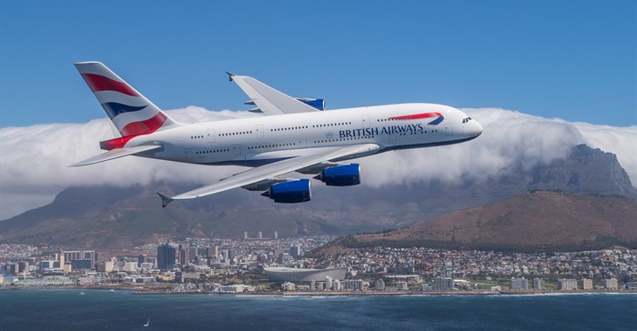 British Airways A380 over Cape Town