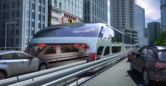 China's futuristic bus allows cars to pass underneath its carriages