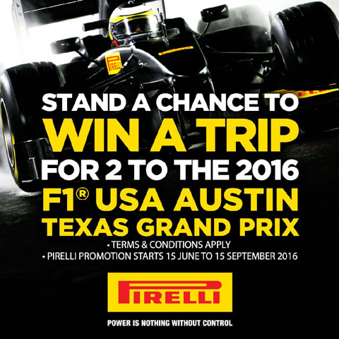 Win a trip with Tiger Wheel & Tyre and Pirelli to the USA Grand Prix 2016