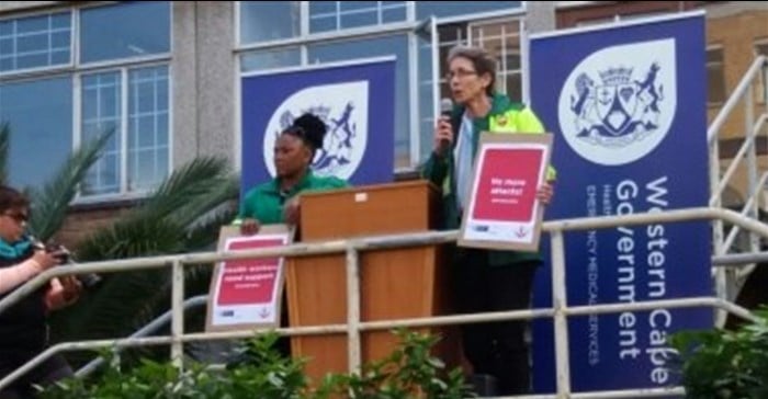 Doctors Nomofrench Mbombo, WC health MEC, and Beth Robertson, DoH head at the launch of Operation Khuseleka.