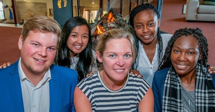 LEARNING LABORATORY:  Students from Stenden South Africa visited Kwantu Private Game Reserve as part of their Hospitality Management training programme. Stenden lecturer Erna Velthof (centre) from Holland accompanied students Yannick Groendijk (seated left) from Schiermonnikoog an island in Holland and Siyathokoza Zuma from Durban and back left, Jessica Pfotenhauer from Botswana and Sarah Chirombe from Zimbabwe.