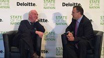 Clem Sunter chats to host, Bruce Whitfield at the Deloitte State of the Nation forum. Photo: Terry Levin