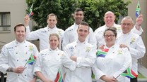South African Senior National Culinary Team: Back row: Henrico Grobbelaar, Dion Vengatass, Trevor Boyd, Heinz Brunner. Front row: Blake Anderson, Kirstin Hellemann, Arno Ralph, Minette Smith.