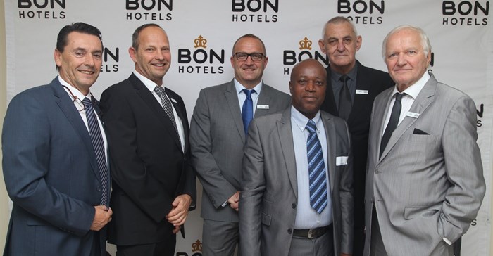 BON Hotels International West Africa Directors and Management Bernard Cassar, Grant Gillis, Guy Stehlik, Paul Umoh, Pieter Bekker and Otto Stehlik at BON Hotel Stratton Asokoro.