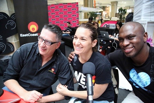 East Coast Breakfast’s Darren Maule, Keri Miller and Sky Tshabalala kicked off the marathon 12 hour outside broadcast and telethon at the Pavilion Shopping Centre today.