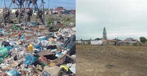 Before and after: a field in Motherwell covered in rubbish a few weeks ago (left), and the same field (from a different position) on 2 February (right). Photos: Joseph Chirume