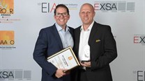 Nick Sarnadas, event director of Food and Hospitality Africa, and Gary Corin, managing director of Specialised Montgomery Exhibitions, accept the award.