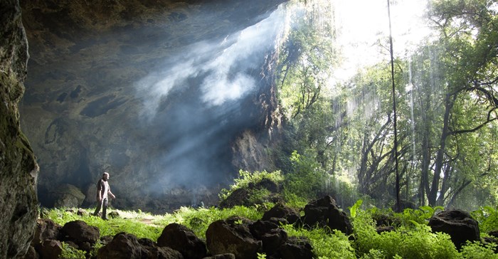 Behind waterfall of the Tutum cave, Mount Elgon, Uganda
