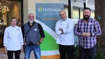 From left to right: Chef Jocelyn Myers-Adams (Executive Chef, Table Bay Hotel); Chef Pete Goffe-Wood (Celebrity Chef and Industry Consultant), Chef Carl van Rooyen (Executive Chef, Vineyard Hotel) and Chef Bertus Basson (Owner Overture Restaurant).
