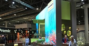 The Fairnet stand featured a large LED screen and real fish tanks as counters.