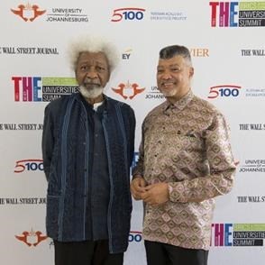 From L-R: Nobel Laureate prize winner, Prof Wole Soyinka and Professor Ihron Rensburg, Vice-Chancellor of the University of Johannesburg (UJ).