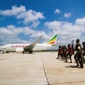 Traditional Zimbabwean dancers welcome Ethiopian Airlines's inaugural flight into Victoria Falls International Airport