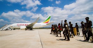 Traditional Zimbabwean dancers welcome Ethiopian Airlines's inaugural flight into Victoria Falls International Airport