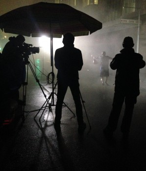 On shoot in the rain for Momentum’s ‘Be Seen’ Video in downtown Johannesburg