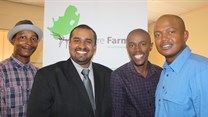 L-R: Future Farmers Ntsikelelo Baleni (Farm manager in Karkloof), Bobby Govender (Lecturer at Weston Agricultural College, Mooi River), Lerato Mantsi (Farm manager, Matatiele), Lungelo ‘Batman’ Mathenjwa (Farm manager in Swartberg)