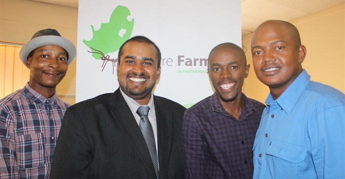 L-R: Future Farmers Ntsikelelo Baleni (Farm manager in Karkloof), Bobby Govender (Lecturer at Weston Agricultural College, Mooi River), Lerato Mantsi (Farm manager, Matatiele), Lungelo ‘Batman’ Mathenjwa (Farm manager in Swartberg)