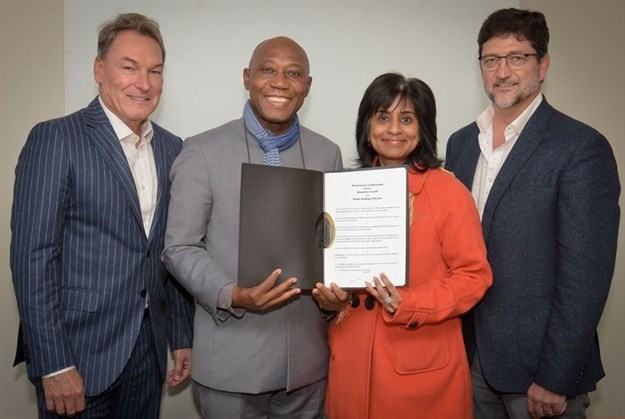 From L-R: Curro Holdings’ CEO, Chris van der Merwe; CEO of Globethics.net, Prof. Obiora Ike; Divya Singh, Chief Academic and Compliance Officer at Stadio Holdings; and Stadio Holdings’ CEO, Johan Human.