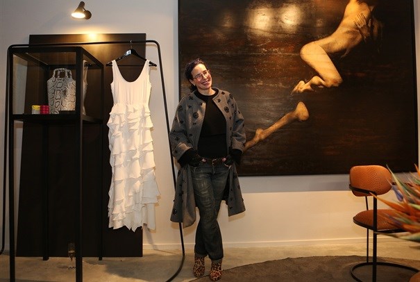 Rahla Xenopoulos, author and novelist, in Kat van Duinen’s new designer store.