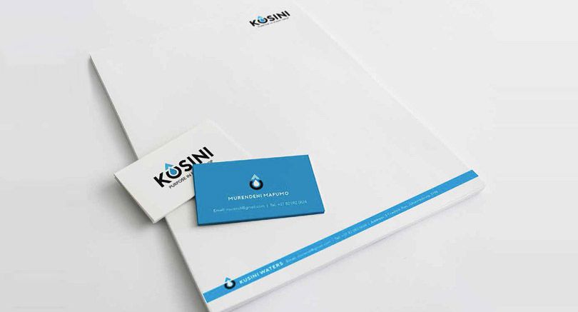 Corporate material that was developed for Kusini Water – an SMME that received support in terms of a brand identity development.