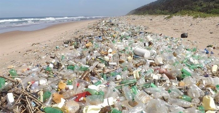 Thousands of plastic bottles and other pieces of plastic litter line the coastline south of Durban after a recent storm – testimony to South Africa’s ranking among the top 20 worst marine plastic polluters in the world. Picture: Lisa Guastella