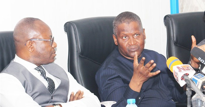 Minister of state for petroleum resources, Dr Ibe Kachikwu and president of Dangote Industrie Limited, Aliko Dangote.