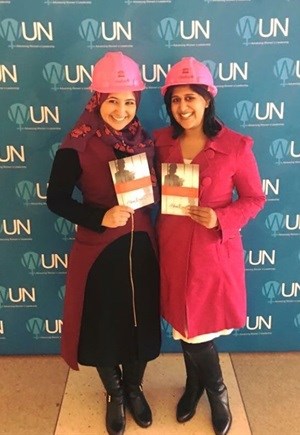 Hema Vallabh and Naadiya Moosajee at the UN headquarters in New York earlier this year.