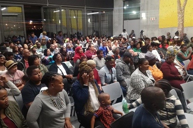 Housing activists gathered at Khayelitsha’s Isivivana Centre on Tuesday night. Photo: Thembela Ntongana