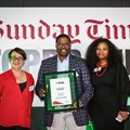 Overall Top Brand Grand Prix - Business - Vodacom (Lana Strydom and Zinhle Modiselle) with Bongani Siqoko, editor of Sunday Times.
