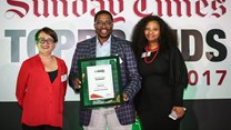 Overall Top Brand Grand Prix - Business - Vodacom (Lana Strydom and Zinhle Modiselle) with Bongani Siqoko, editor of Sunday Times.