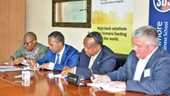 Pictured from left to right: Simon Mwangi, CEO/Founder The Bridge Africa Group Ltd, Kenya; AGCO’s Nuradin Osman; Dr George Njenga, Dean, Strathmore Business School and Dr Andy Wilcox, Head of Crop and Environment Science, Harper Adams University, UK. (Image Source: AGCO Corporation)
