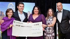 L-R: Carine Munting, UNICEF partnership manager; Leon Meyer, GM at The Westin; Marilize van Niekerk, executive secretary to the GM; Sandra Bisin, UNICEF chief of communication and partnerships; and Jeremy Harris, radio personality and event MC.