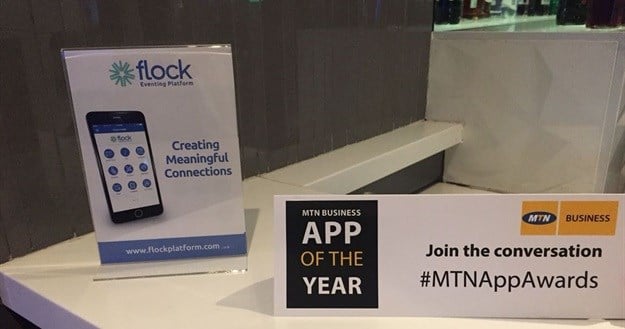 Signage for the Flock eventing platform at the MTN App of the Year Awards.