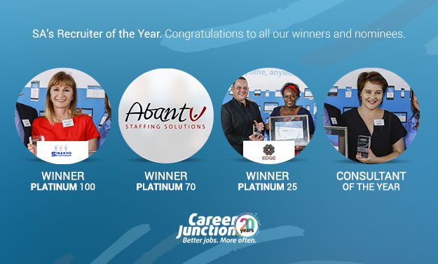 From left to right: Martinette van Wymeersch (Sinakho Staffshop), Schalk Verwey and Patience Chisoro (Edge Executive Search) and Janine Azevedo - Consultant of the Year (Sinakho Staffshop)