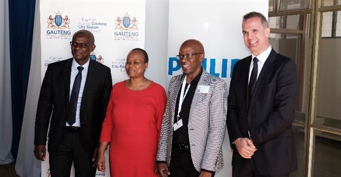 Ntutule Tshenye, GM - Philips South Africa; Gauteng MEC for Health, Dr Gwen Ramokgopa; Dr Freddy Kgongwana, CEO of Dr George Mukhari Academic Hospital (DGMAH); and Jose Fernandes, Head Philips Healthcare, South Africa