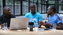 Kenyan technology bloggers Emmanuel Chenze, Kaluka Wanjala, and Nixon Kanali during one of the 24BIT episodes at Legibra offices.