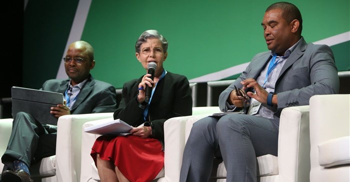 Mxolisa Mgojo, CEO: Exxaro Resources, Hilary Joffe, and Rudi Dicks, Department of Performance Monitoring and Evaluation in the Presidency.