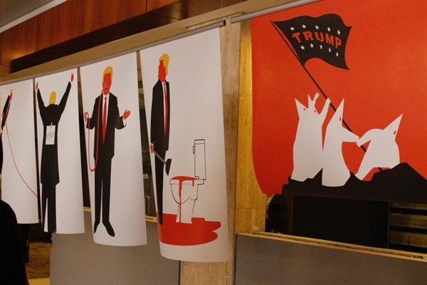 Exhibition of Trump posters by  on display at Design Indaba 2016 by .