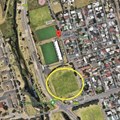In the yellow circle is Field A where the stadium would be built. Map image from .