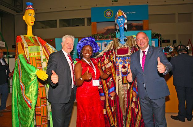 Western Cape Minister of Economic Opportunities, Alan Winde, alongside James Vos, MP Shadow Minister of Tourism at WTM Africa in 2017