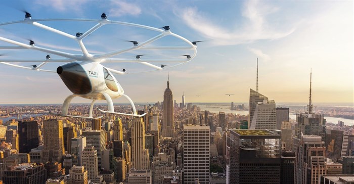 Rendering of the Volocopter flying taxi in action