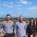 Brothers Matt (left) and Brad Milne (right) with Falke group general manager Martin Grobbelaar and Keaton Quarmby, group marketing executive, during a recent visit to Sydney.