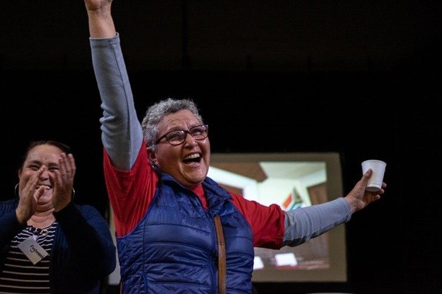 Deena Bosch celebrates after being elected to Reclaim the City’s Woodstock chapter. Photo: Barry Christianson