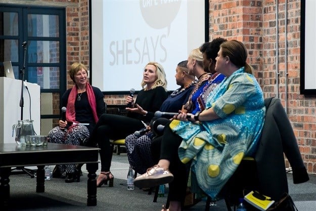 A scene from the first SheSays Cape Town event. From left to right, see moderator Dr Dorrian Aiken and panelists Nikki Stokes, Ingrid Jones, Tharina Haas, Sturae Hickley and Paige Nick.