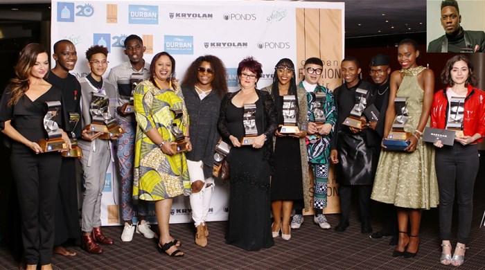 #DFF2018 winners: Aldytha Da Silva (Business Award: Kryolan); Ntando Shandu (New Face); Martin John Steenkamp (Fashion Innovator & Next Generation Emerging Designer Awards); Samuel Quame Owusu (Best African Menswear Collection); Nassim Samma (Best African Ladieswear Collection); Zama Mathe (DFF Durban Designer of the Year 2018); Brenda Quin (Best Ladieswear Collection); Zamabhele Ntshangase (Rising Star); Chu Suwannapha (Best Menswear Collection); Khulekani Sithole and Sicelinhlanhla Ngcobo (Rising Star); Nandile Mkhize (New Face); Cari St Quentin (Rising Star); Insert: Muzi Innocent Mhlambo (Collection of the Week).